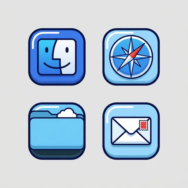 Anime icon sample: Finder, Safari, Mail and a folder