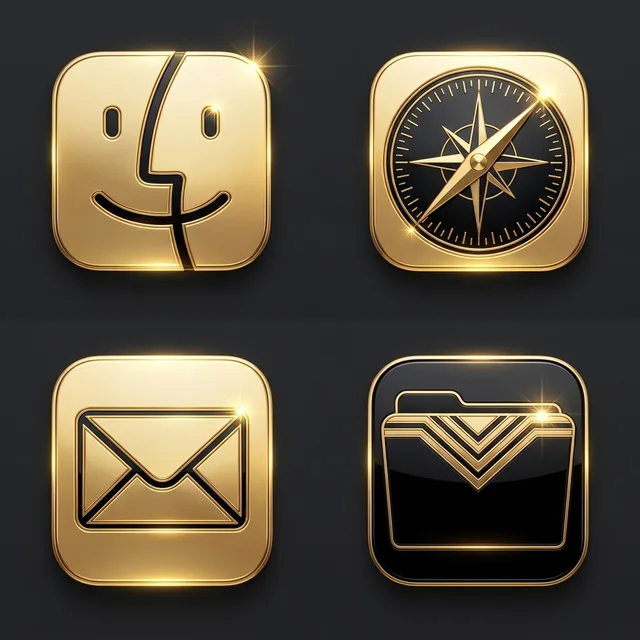 Art Deco icon sample: Finder, Safari, Mail and a folder