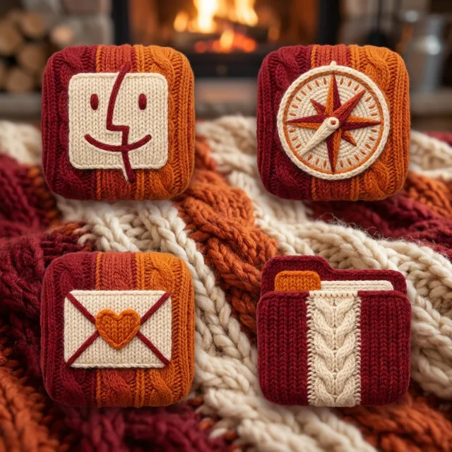 Autumn icon sample: Finder, Safari, Mail and a folder