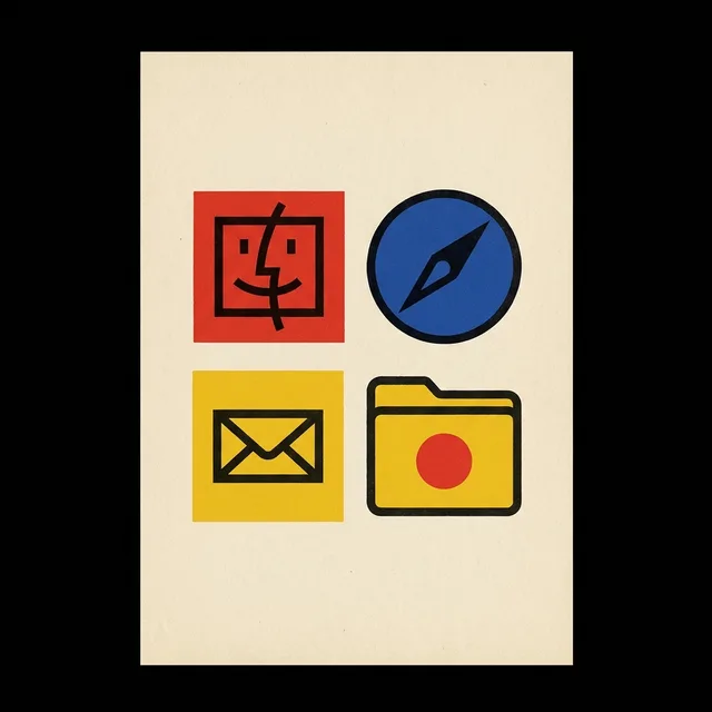 Bauhaus icon sample: Finder, Safari, Mail and a folder
