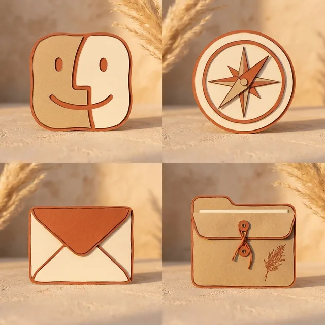 Boho icon sample: Finder, Safari, Mail and a folder