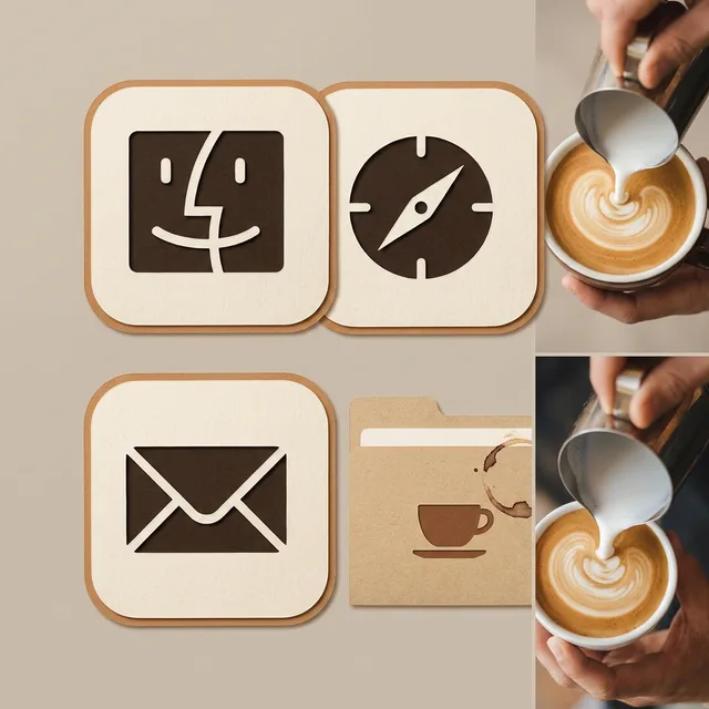 Coffee Shop icon sample: Finder, Safari, Mail and a folder