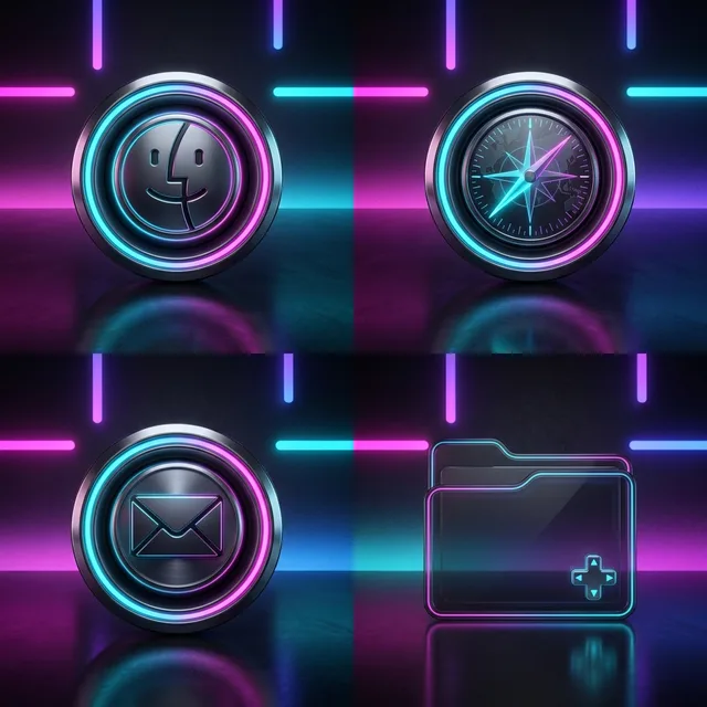 Gaming Setup icon sample: Finder, Safari, Mail and a folder