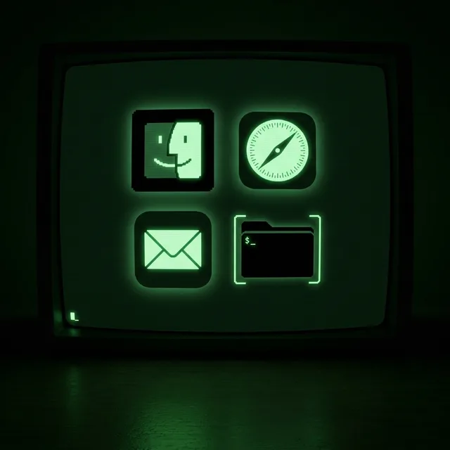 Hacker Terminal icon sample: Finder, Safari, Mail and a folder
