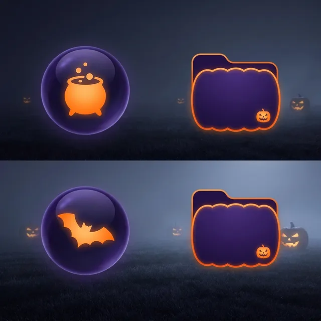 Halloween icon sample: Finder, Safari, Mail and a folder