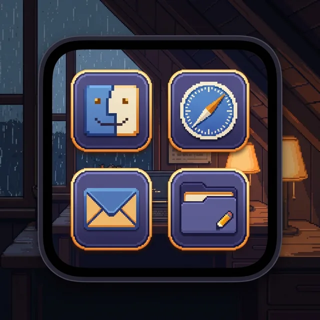 Lo-fi Study icon sample: Finder, Safari, Mail and a folder