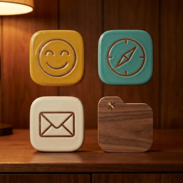 Mid-century Modern icon sample: Finder, Safari, Mail and a folder