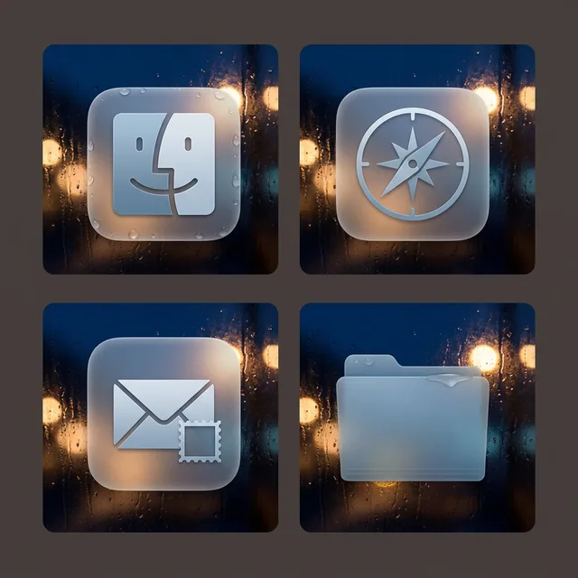 Rainy Day icon sample: Finder, Safari, Mail and a folder
