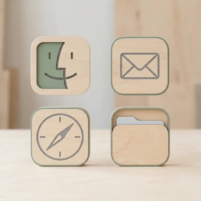 Scandinavian icon sample: Finder, Safari, Mail and a folder