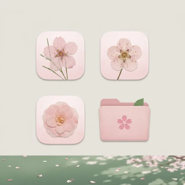 Spring Blossom icon sample: Finder, Safari, Mail and a folder