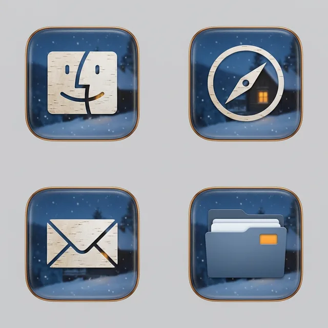 Winter icon sample: Finder, Safari, Mail and a folder
